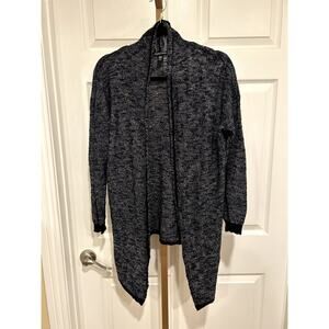 Eileen Fisher Navy/White Linen Blend Open Front Cardigan, Size Small